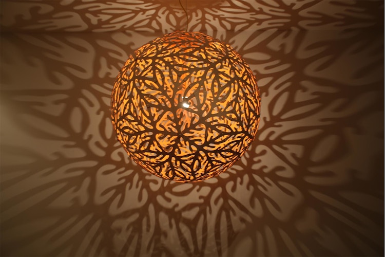 Sola Pendant Lighting Designer David Trubridge New Zealand Bamboo Plywood Lights 0000 Sola orange Okooko Japan house 3