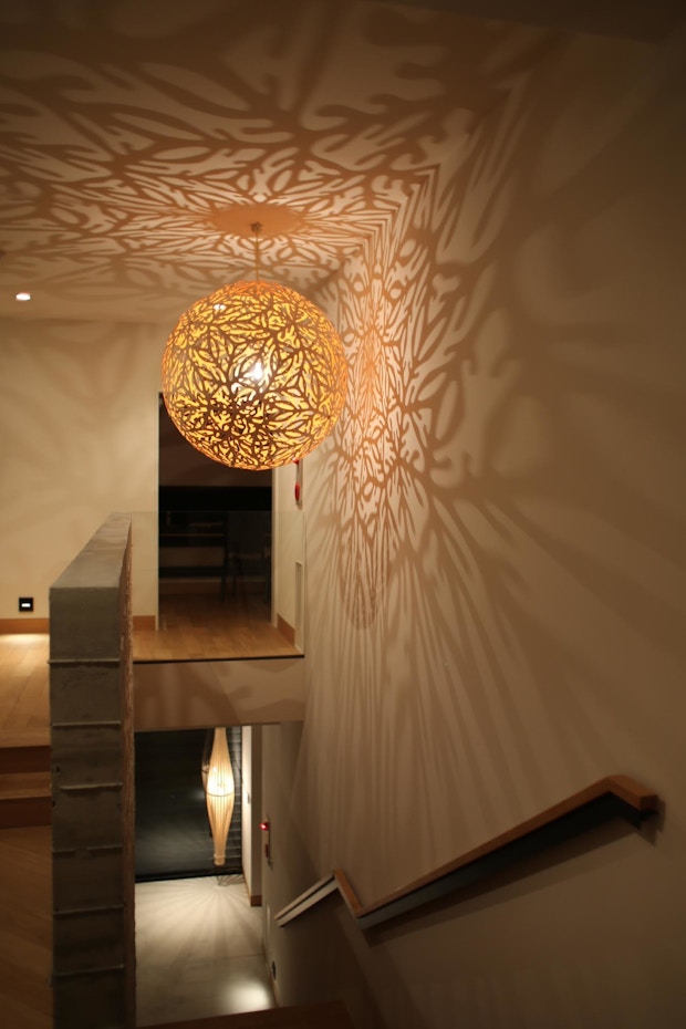Sola Pendant Lighting Designer David Trubridge New Zealand Ceiling Lights 0001 Sola orange Okooko Japan house 6