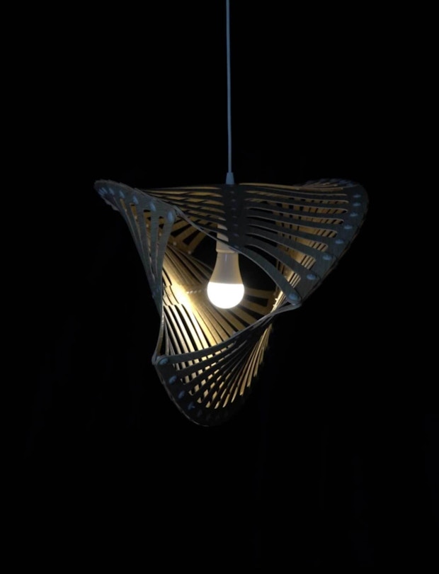Toru Pendant Lighting Designer David Trubridge Front Angle Horizontal Dark Room