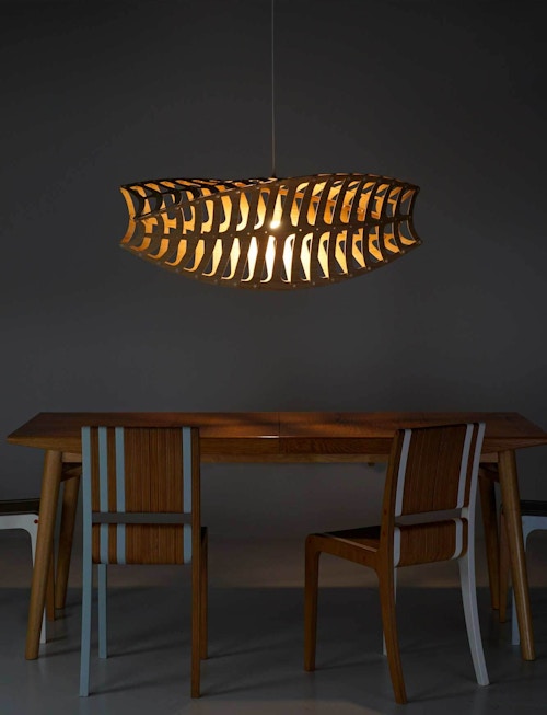 Toru Pendant Lighting Designer David Trubridge Horizontal Table Chairs Dining Room