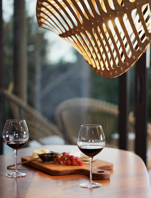 Toru Pendant Lighting Designer David Trubridge Horizontal Wine Cheese Table Dining Room